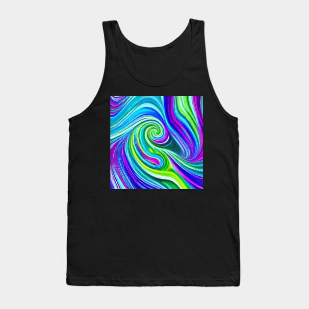 Blue and Green Abstract Paint Swirls Tank Top by ZesTees